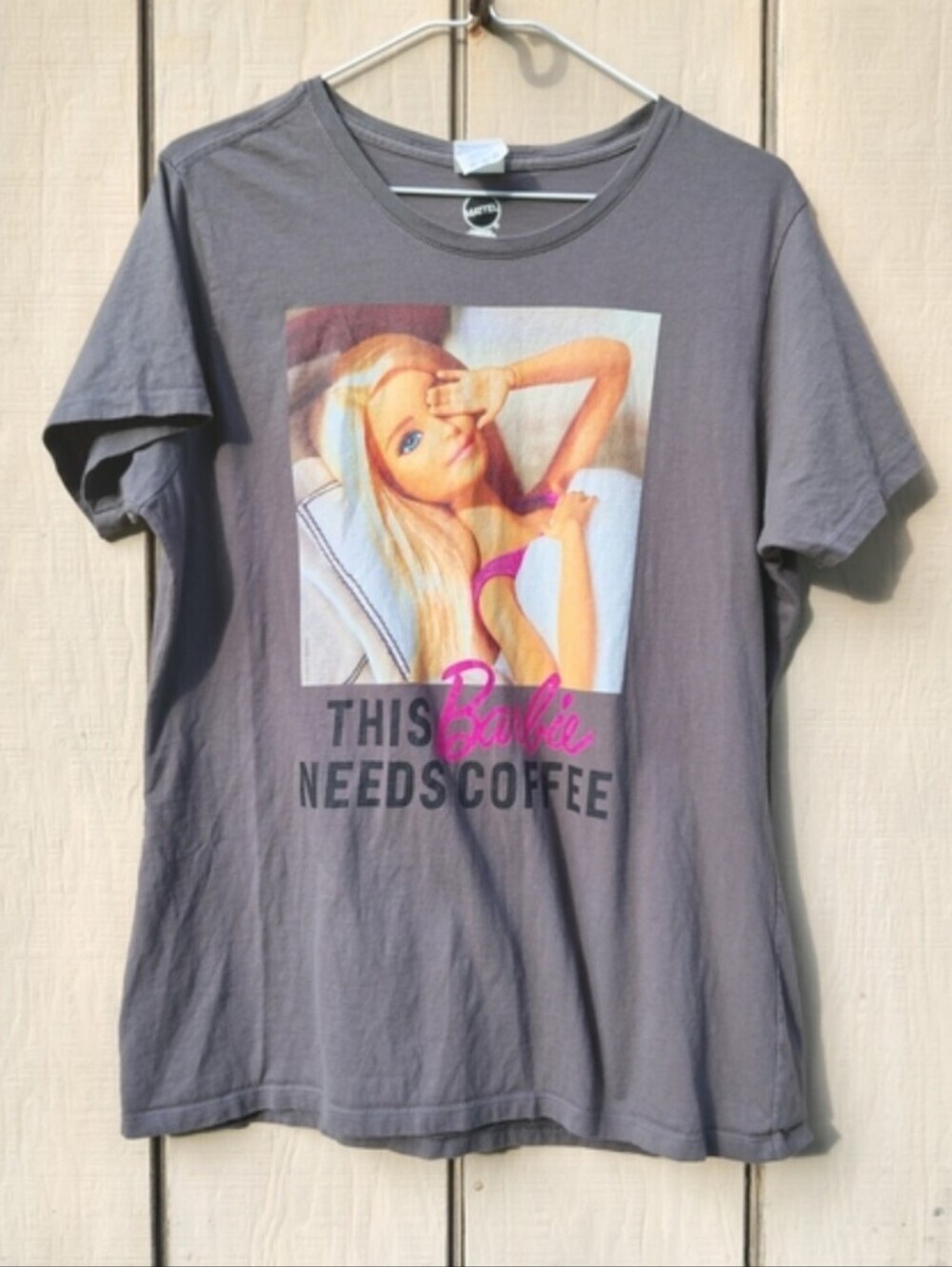 Port & Company Gray 'This Barbie Needs Coffee' Graphic Tee XL 100% Cotton